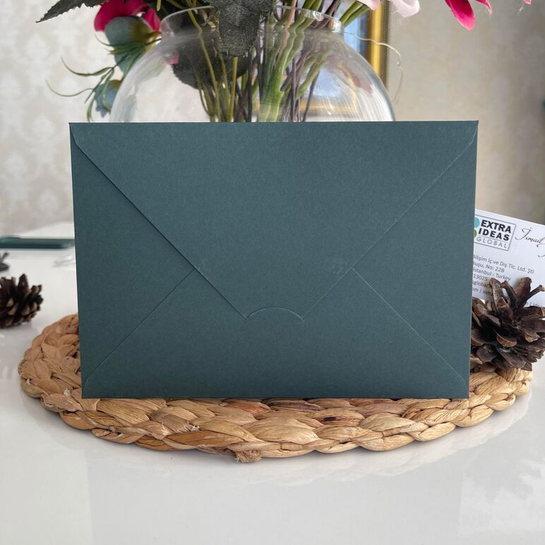 14x20 cm, Carton Luxe, Rabat Triangle Horizontal - Enveloppe Vert Foncé