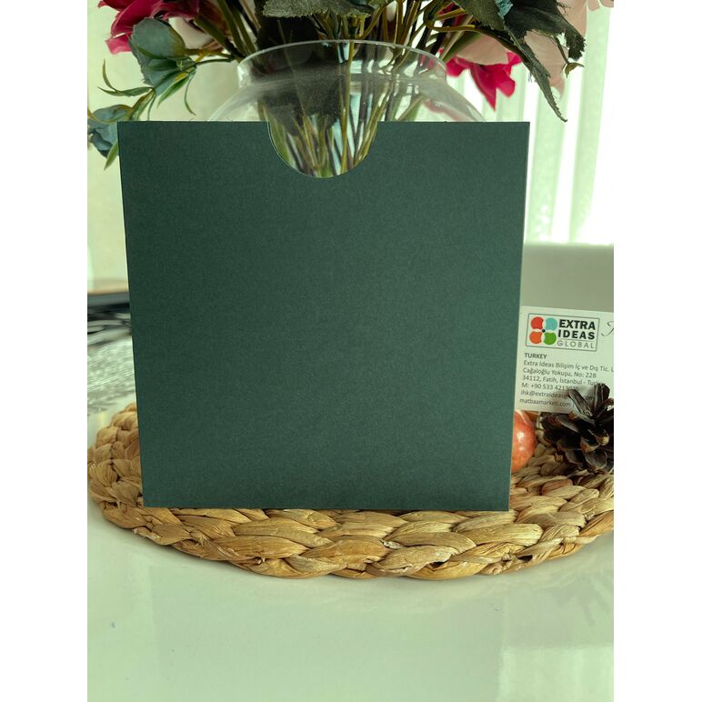 16x16 Cm - Square Format - Open Mouth - Dark Green Envelope