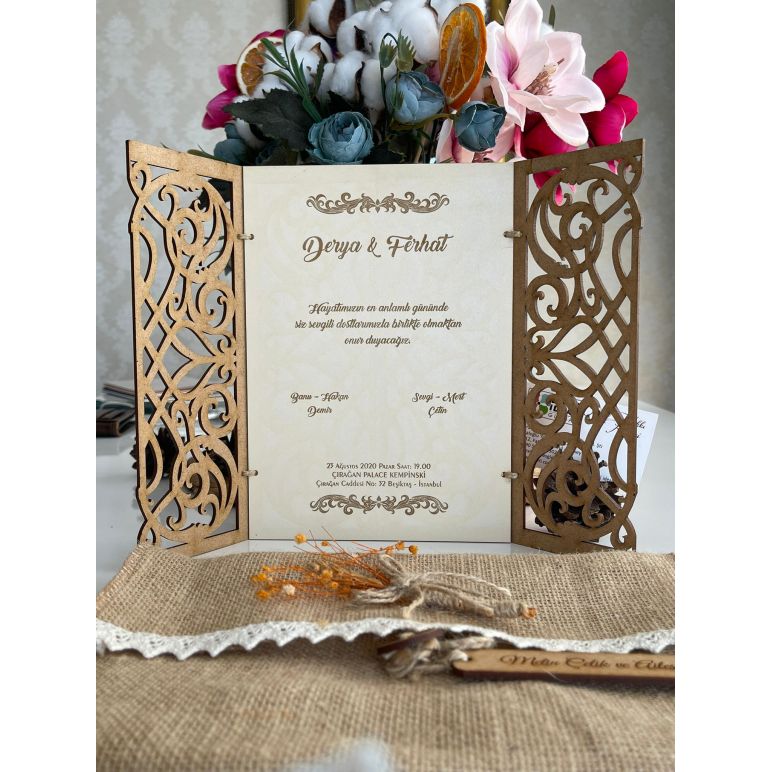 Floral Window Pattern - Natural Wood - Laser Cut - Wedding Card with ...